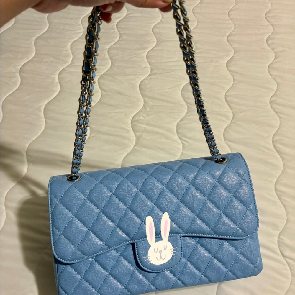 Elegant Blue Quilted Chain Shoulder Bag